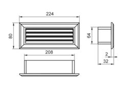 Ventilation grill 204x60mm stainless