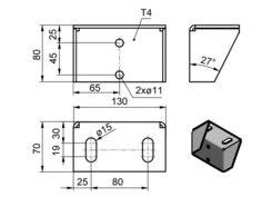 Mounting bracket 80 mm, 2x15/80_VW