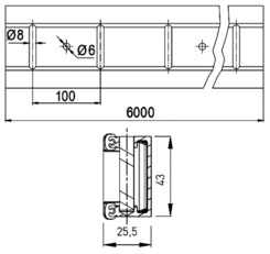 Lišta upevňovacia s čapmi, 6000mm