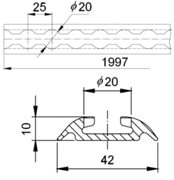 Fixing lath, rounded, 1997mm