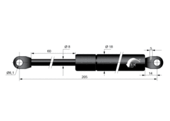 Vzpera plynová 8/18 400N 60mm s okom