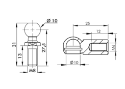 Kĺb gulový WG CS 10x25 M6/M8 L13