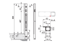Słupek AL K20/600 przedni, prawy