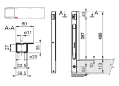 Słupek Zn K20/400mm przedni L