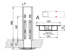Słupek K20/500mm boczny, bez KT