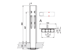 Słupek AL K20/800 boczny bez KT
