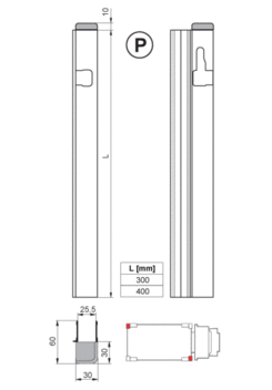 Lemovací profil zámku T50 400mm pravý