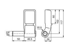 Scharnier mit Wellenstück H 120 A/20 L