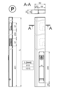 Zámok Hestal 715 800mm P, 2-zámky, elox