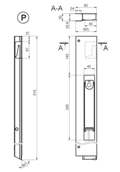 Lock 715.5 in prof. w. PA strip R 515mm