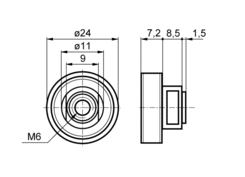 Rollenlager mit innengewinde M6 o24-8mm