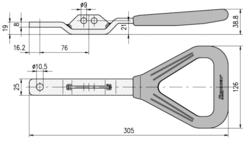 Handle Delta 25x305, for 16/22 mm, inox