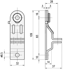 Lock handle holding 22 mm, zinc plated