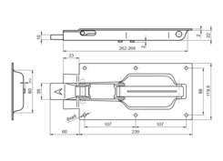Zamek wpuszczany, wysuwny, Zn