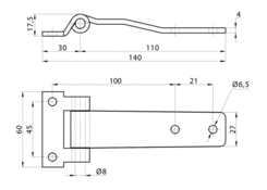 Scharnierblatt 110mm, Niro