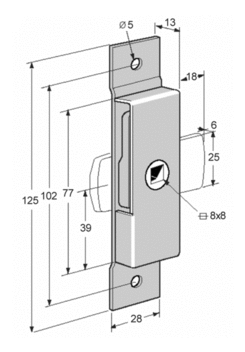 Lock end 125x28 mm, zinc