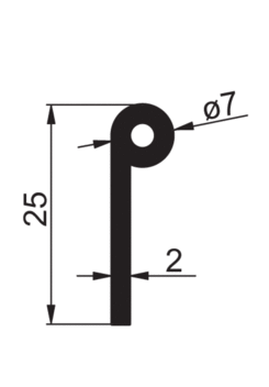 Dichtung o7mm mit Fahne 50m, Gummi