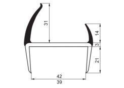 Tesnenie PVC 39/42 mm, šedé/čierne,5 m