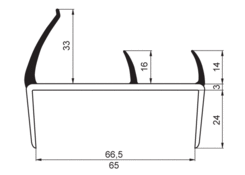 Tesnenie PVC 65/66,5mm, sivé/čierne,5m