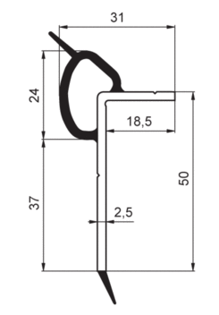 Corner seal PVC, grey/black, 3,2m