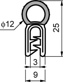 Uszczelka zak. 9x13mm, o12mm, (rolka 50mb)