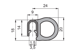 Kantenschutz Dichtprofil 9x14/20/16mm..