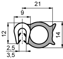 Kantenschutz Dichtprofil 9x15/21/14mm