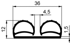 Rubber seal 36mm, grey, 4,8m