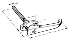 Handle with lock, 140 mm