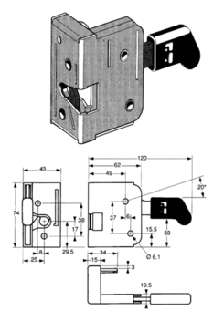 Lock, steel, zinc plated, right