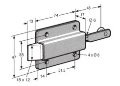 Zamek zasuwkowy ze zderzakiem 74x47 38mm