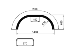 Mudguard 670x2300 - S=1490mm black link