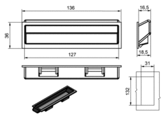 Plastic recessed handle 136x36mm