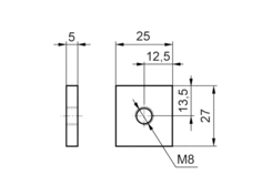 Threaded plate, M8-25x27x5