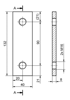 Płytka gwintowana 132x40-2xM16/90