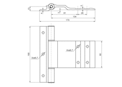 Scharnierblatt 180° 170x90mm, elox