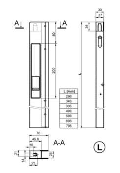 Lock without flange SAFEGRIP/400, L, anod.