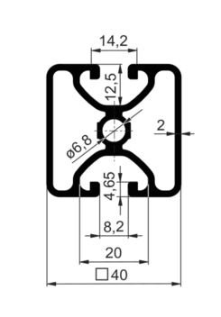 Profil modułowy 40x40mm, 2 rowki