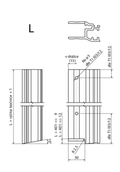 Pr. lemovací K20, boč., elox, 601 mm, L