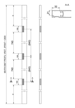 Door profile, triple hinge 840 mm