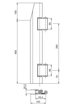 Rear door hinge 400mm R anod.