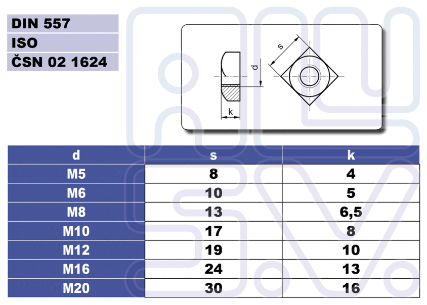 Ecrou Carre M6/10X10X5 Inox A2 DIN 557