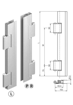 Rear door hinge 500mm R anod.
