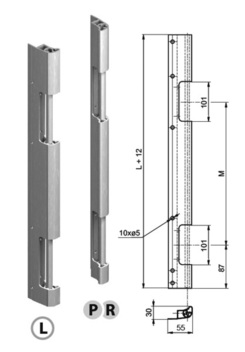 Rear door hinge 600 mm, joint, L, anod.