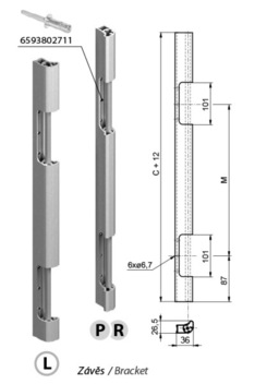 Scharnier Bordwand-Hecktür 600mm L, elox